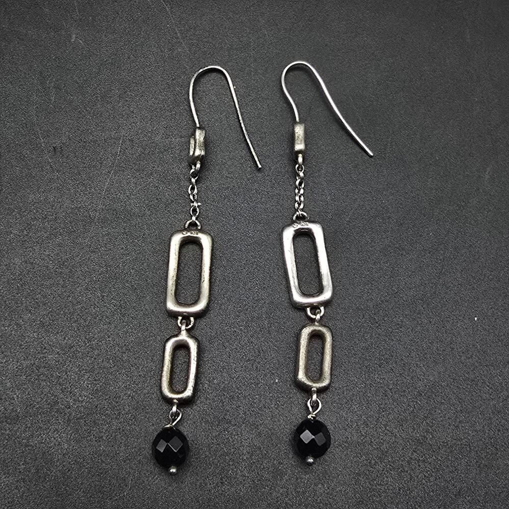 Sterling Silver Rectangle Dangle Drop Earrings 92… - image 3